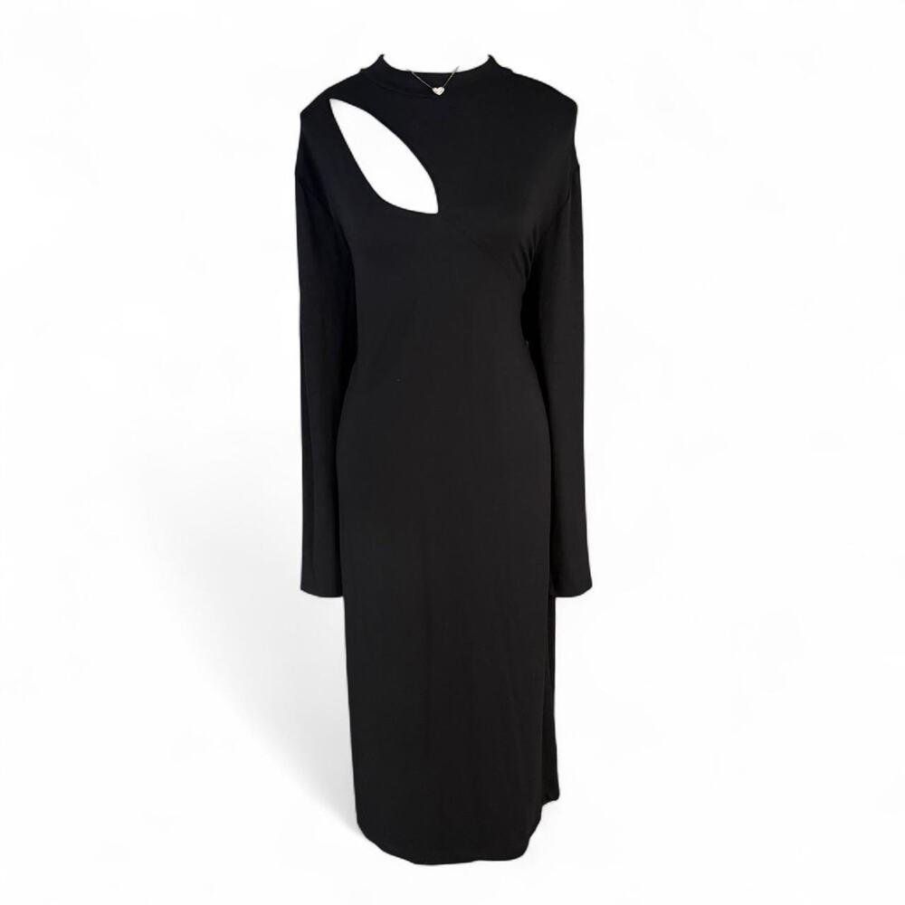 Halogen Cutout Ponte Nordstrom black long sleeve dress cutout detail size L NWT